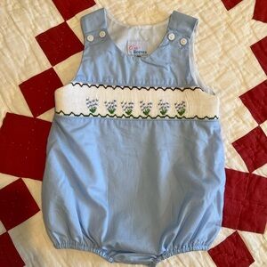 Ann + Reeves Kids Light Blue Smocked Bluebonnet Baby Romper